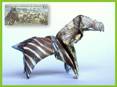money folded origami zebra
