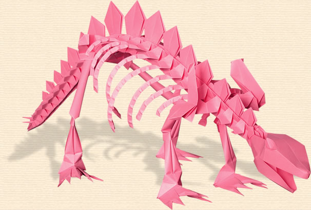 schaalmodel van een stegosaurus van papier