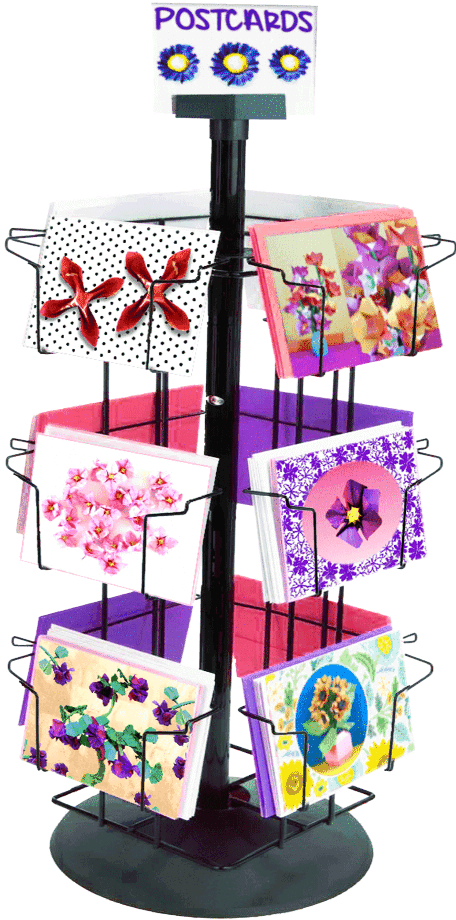Display rack with flower postcards