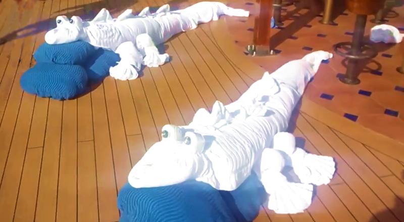 Towel Origami Crocodiles