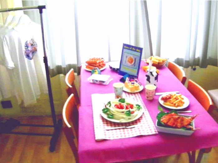 Table with origami food