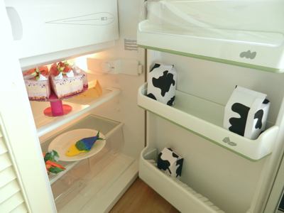 Fridge filled with origami food