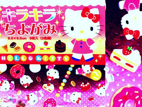 Hello Kitty origami paper with cute drawings