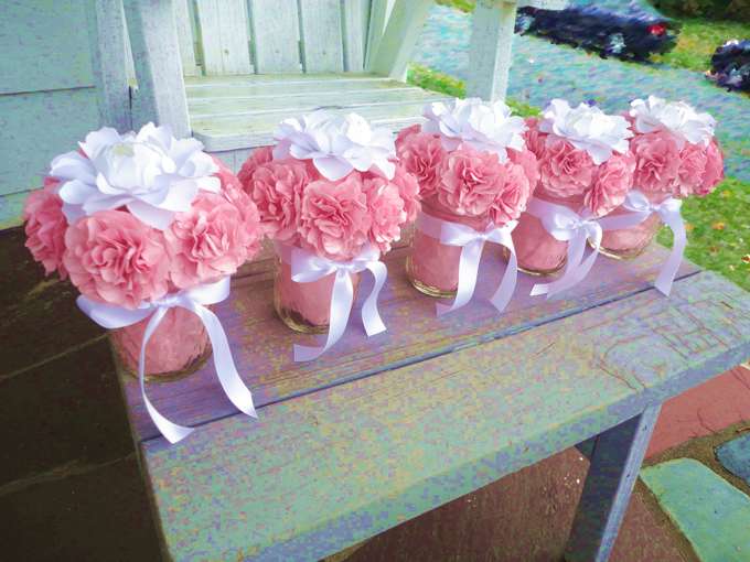 Roze Pom Pom bloemen van papier
