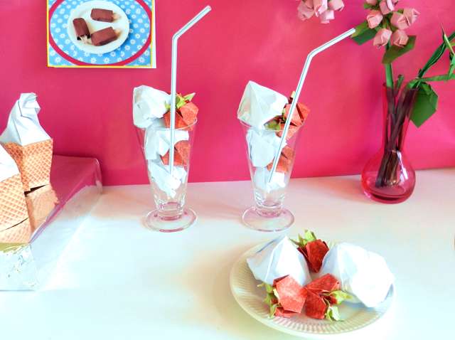Origami Sorbet Ice Creams with Strawberries