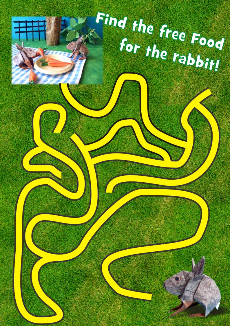 printable maze with a rabbit searching for food