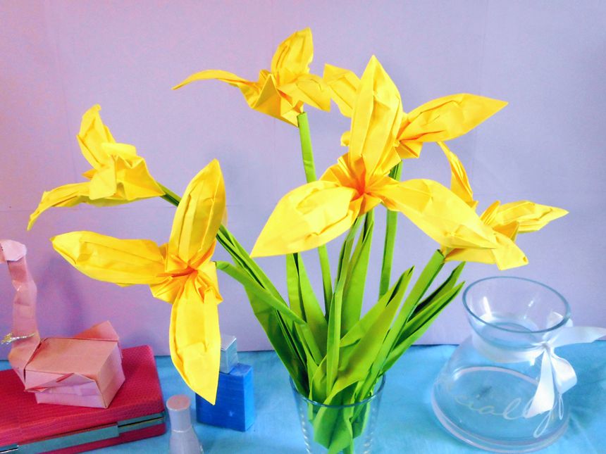 Origami Yellow Iris Flowers